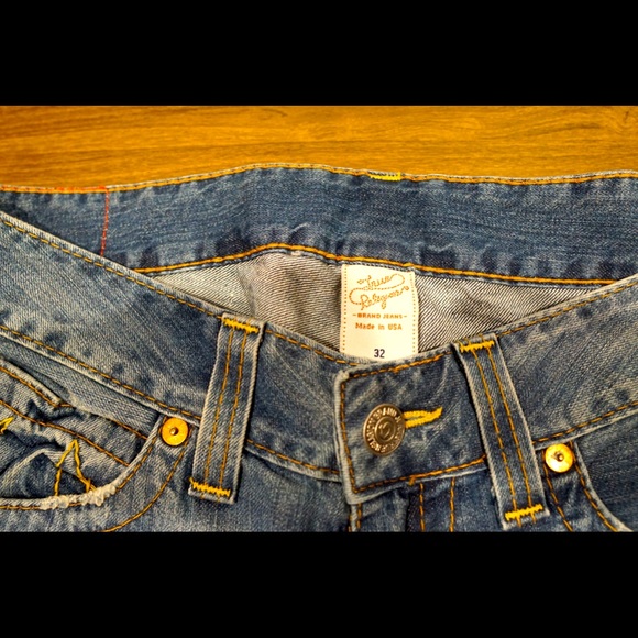 Vintage true religion nwot distressed bootcut blue jeans size 32 - Picture 3 of 6